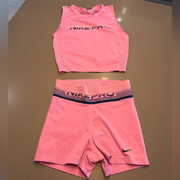 Nike Pants - Nike Pro Pink Athletic Top & Shorts Set